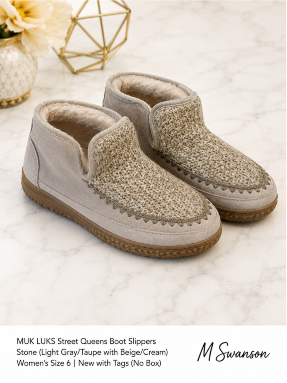 NEW MUK LUKS Street Queens Boot Slippers Stone Women's Size 6 NWT